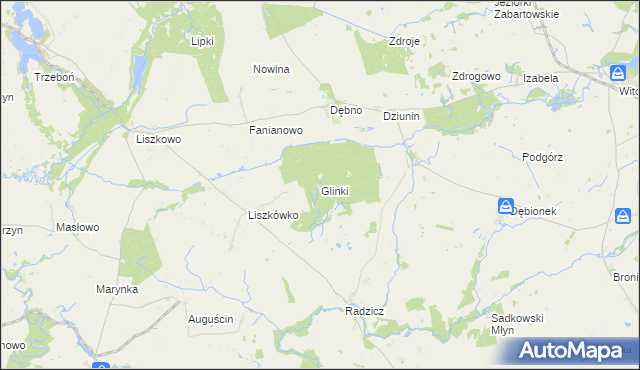 mapa Glinki gmina Sadki, Glinki gmina Sadki na mapie Targeo