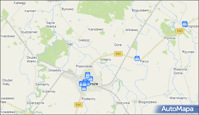 mapa Glitajny gmina Korsze, Glitajny gmina Korsze na mapie Targeo