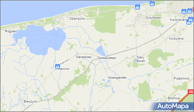 mapa Głowaczewo gmina Kołobrzeg, Głowaczewo gmina Kołobrzeg na mapie Targeo