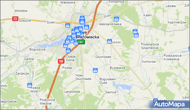 mapa Głuchówek gmina Rawa Mazowiecka, Głuchówek gmina Rawa Mazowiecka na mapie Targeo