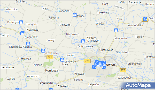 mapa Gniazdowice, Gniazdowice na mapie Targeo
