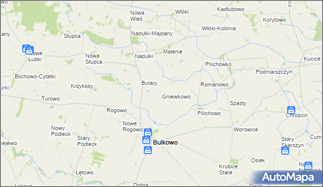 mapa Gniewkowo gmina Bulkowo, Gniewkowo gmina Bulkowo na mapie Targeo