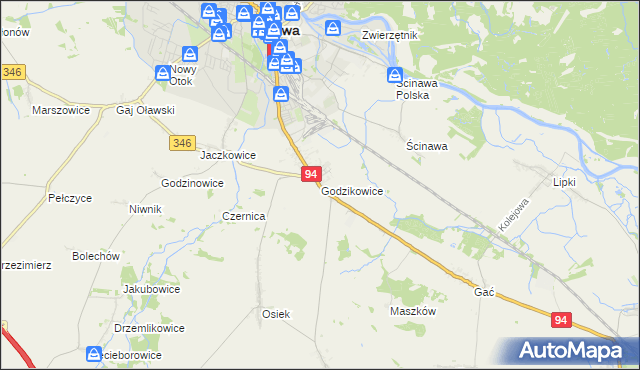 mapa Godzikowice, Godzikowice na mapie Targeo