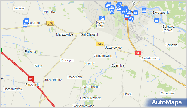 mapa Godzinowice, Godzinowice na mapie Targeo