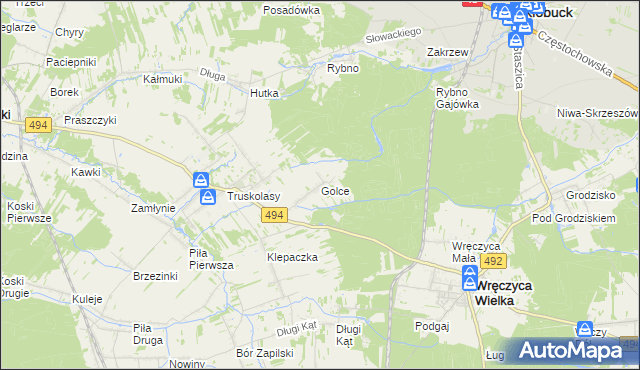 mapa Golce gmina Wręczyca Wielka, Golce gmina Wręczyca Wielka na mapie Targeo