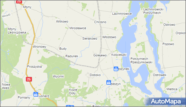 mapa Golejewo gmina Jeziora Wielkie, Golejewo gmina Jeziora Wielkie na mapie Targeo