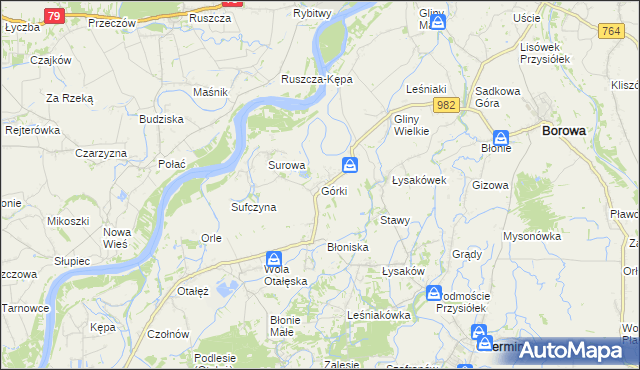 mapa Górki gmina Borowa, Górki gmina Borowa na mapie Targeo