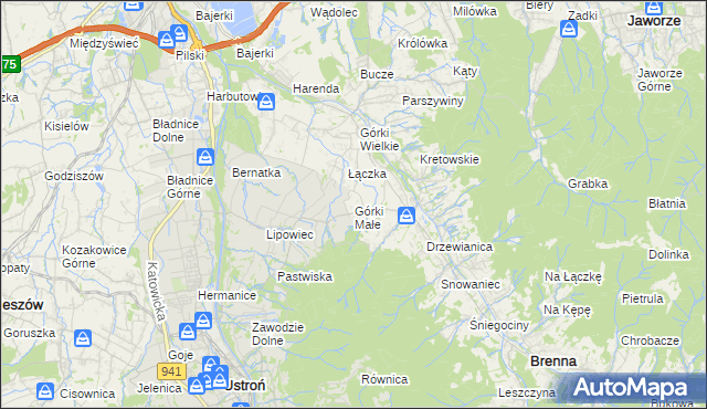 mapa Górki Małe gmina Brenna, Górki Małe gmina Brenna na mapie Targeo