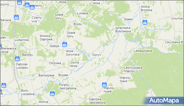 mapa Goryń gmina Jastrzębia, Goryń gmina Jastrzębia na mapie Targeo