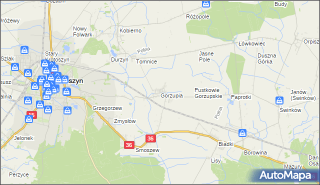 mapa Gorzupia gmina Krotoszyn, Gorzupia gmina Krotoszyn na mapie Targeo