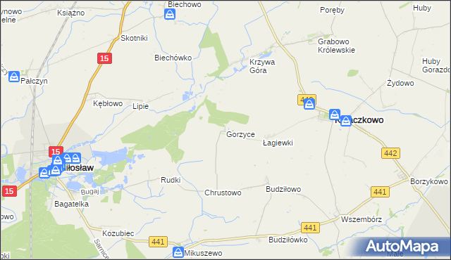 mapa Gorzyce gmina Miłosław, Gorzyce gmina Miłosław na mapie Targeo