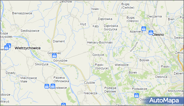 mapa Gorzyce gmina Żabno, Gorzyce gmina Żabno na mapie Targeo