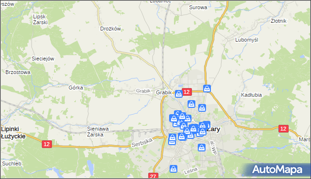 mapa Grabik gmina Żary, Grabik gmina Żary na mapie Targeo