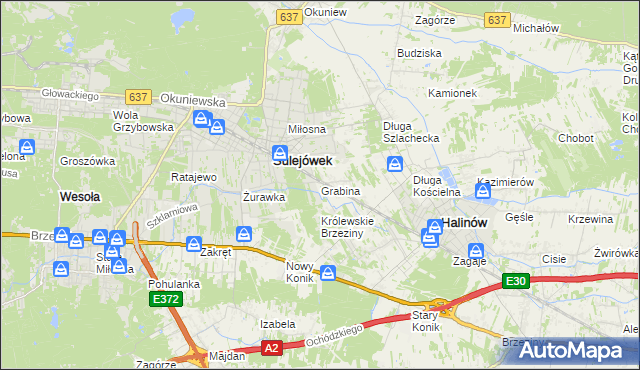 mapa Grabina gmina Halinów, Grabina gmina Halinów na mapie Targeo