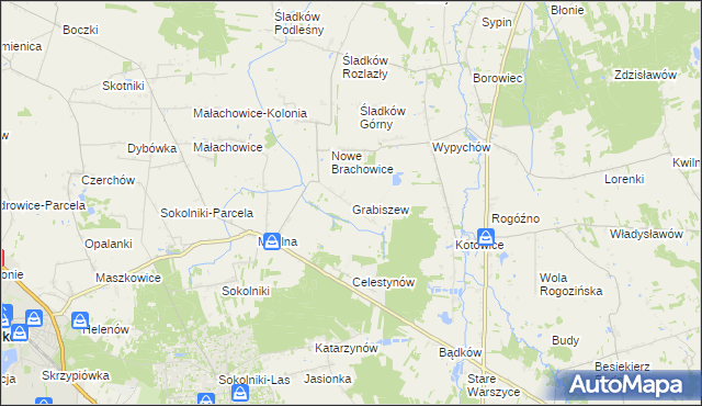 mapa Grabiszew gmina Zgierz, Grabiszew gmina Zgierz na mapie Targeo