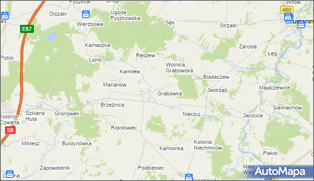 mapa Grabówka gmina Burzenin, Grabówka gmina Burzenin na mapie Targeo