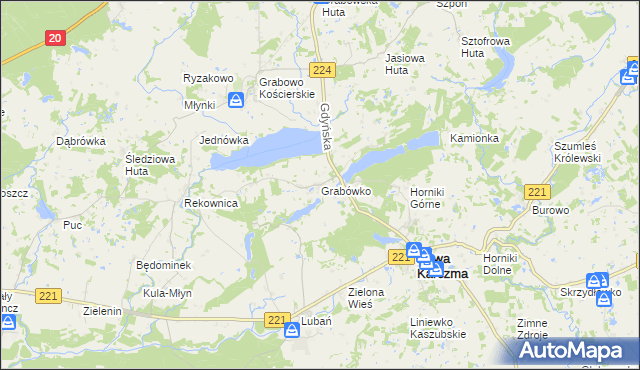 mapa Grabówko gmina Nowa Karczma, Grabówko gmina Nowa Karczma na mapie Targeo