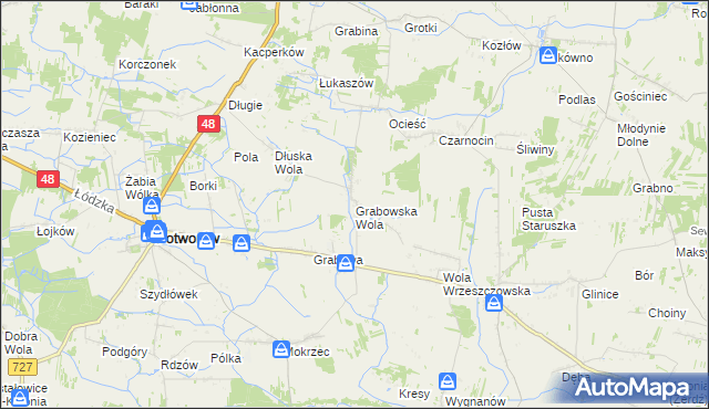 mapa Grabowska Wola gmina Potworów, Grabowska Wola gmina Potworów na mapie Targeo