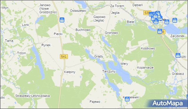 mapa Grądy gmina Rybno, Grądy gmina Rybno na mapie Targeo