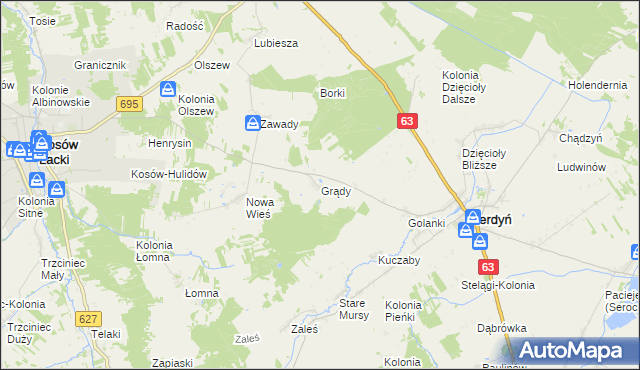 mapa Grądy gmina Sterdyń, Grądy gmina Sterdyń na mapie Targeo
