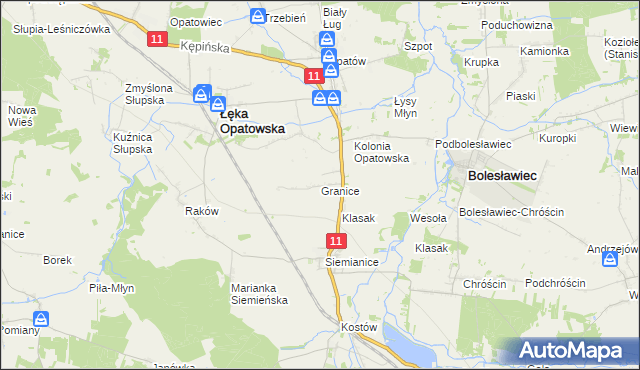 mapa Granice gmina Łęka Opatowska, Granice gmina Łęka Opatowska na mapie Targeo