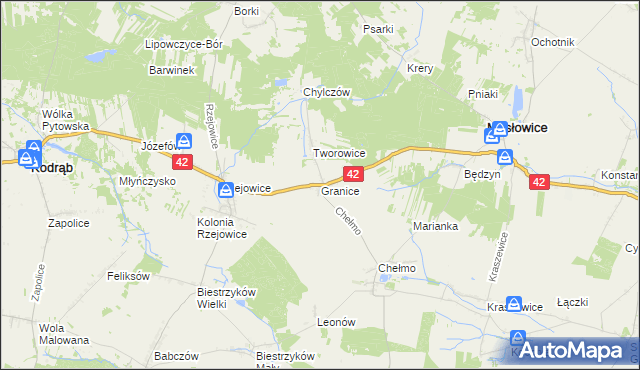 mapa Granice gmina Masłowice, Granice gmina Masłowice na mapie Targeo