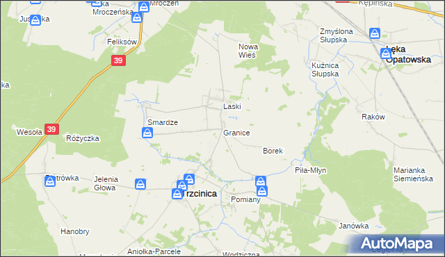 mapa Granice gmina Trzcinica, Granice gmina Trzcinica na mapie Targeo
