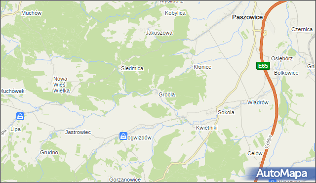 mapa Grobla gmina Paszowice, Grobla gmina Paszowice na mapie Targeo