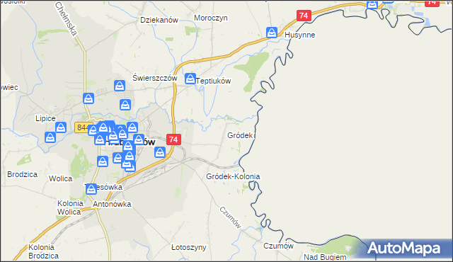 mapa Gródek gmina Hrubieszów, Gródek gmina Hrubieszów na mapie Targeo