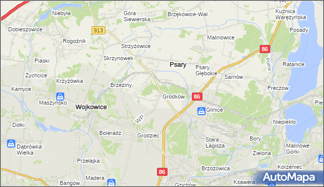 mapa Grodków gmina Psary, Grodków gmina Psary na mapie Targeo
