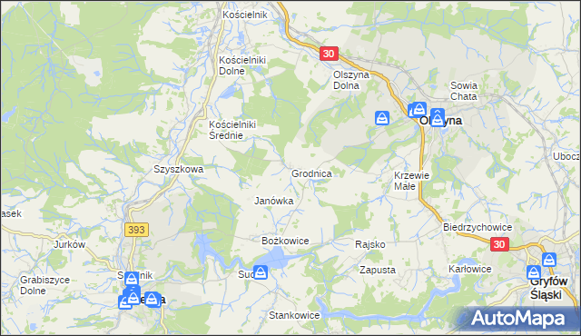 mapa Grodnica gmina Olszyna, Grodnica gmina Olszyna na mapie Targeo