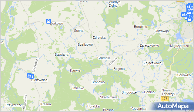 mapa Gromnik gmina Połczyn-Zdrój, Gromnik gmina Połczyn-Zdrój na mapie Targeo