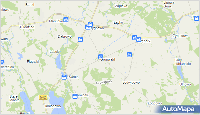 mapa Grunwald powiat ostródzki, Grunwald powiat ostródzki na mapie Targeo