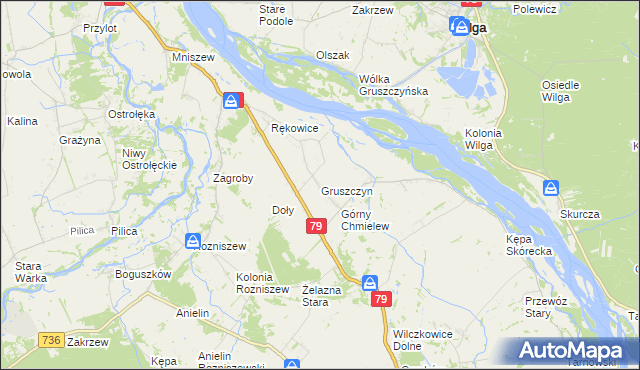 mapa Gruszczyn gmina Magnuszew, Gruszczyn gmina Magnuszew na mapie Targeo