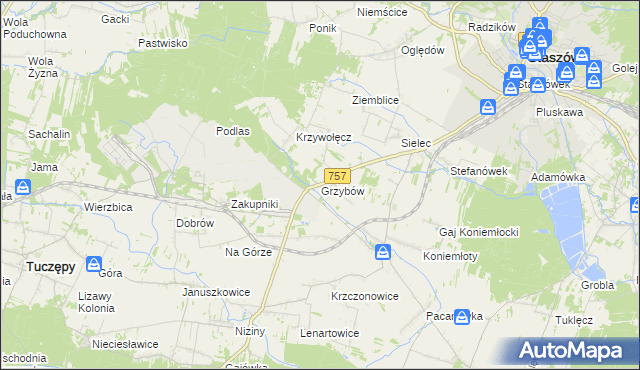 mapa Grzybów gmina Staszów, Grzybów gmina Staszów na mapie Targeo