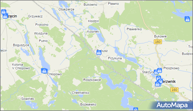 mapa Grzywna gmina Bierzwnik, Grzywna gmina Bierzwnik na mapie Targeo