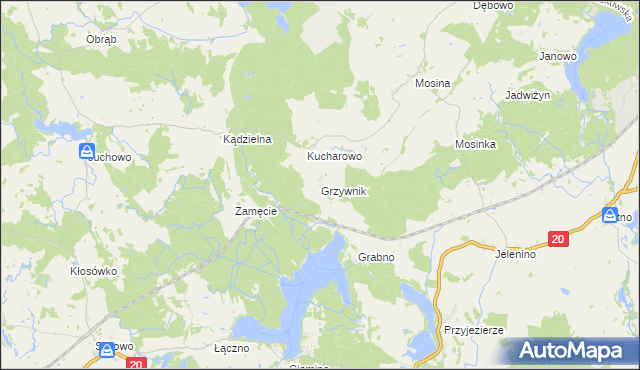 mapa Grzywnik gmina Borne Sulinowo, Grzywnik gmina Borne Sulinowo na mapie Targeo