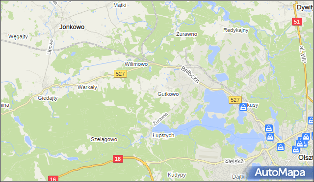 mapa Gutkowo gmina Jonkowo, Gutkowo gmina Jonkowo na mapie Targeo