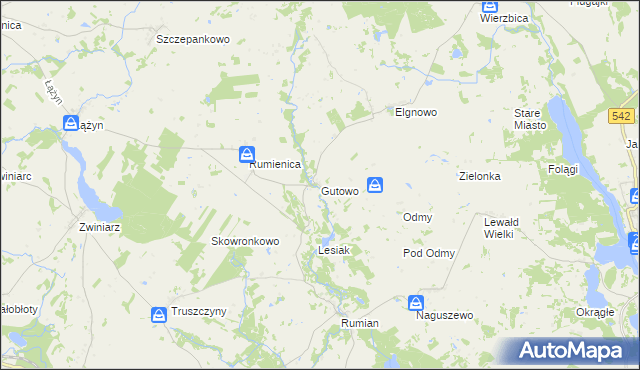 mapa Gutowo gmina Lubawa, Gutowo gmina Lubawa na mapie Targeo
