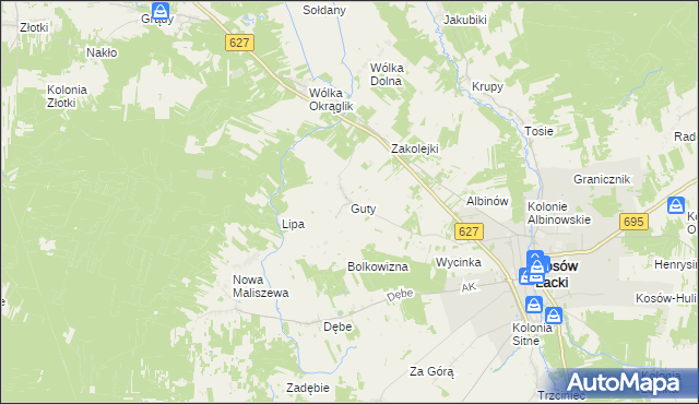 mapa Guty gmina Kosów Lacki, Guty gmina Kosów Lacki na mapie Targeo