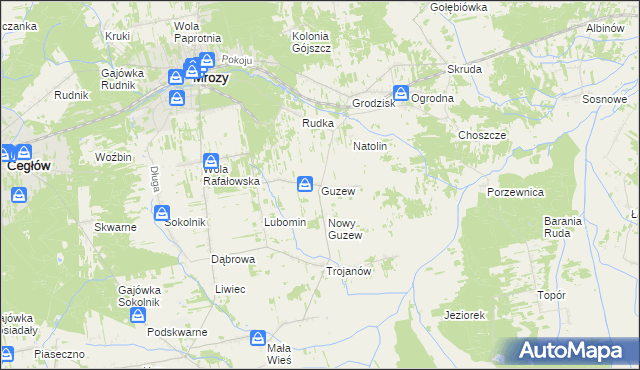 mapa Guzew gmina Mrozy, Guzew gmina Mrozy na mapie Targeo