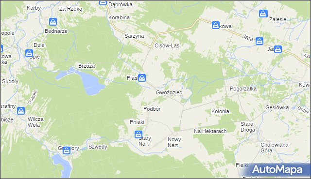 mapa Gwoździec gmina Bojanów, Gwoździec gmina Bojanów na mapie Targeo