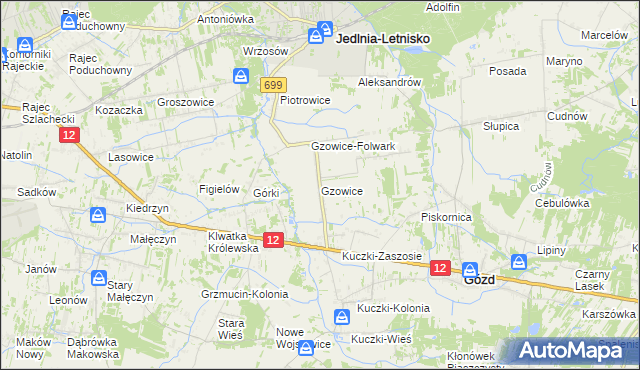mapa Gzowice, Gzowice na mapie Targeo