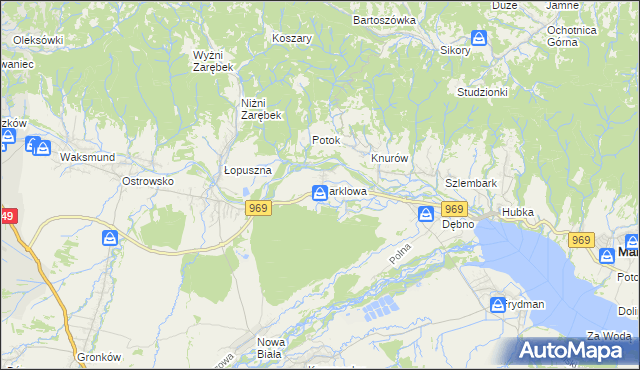 mapa Harklowa gmina Nowy Targ, Harklowa gmina Nowy Targ na mapie Targeo