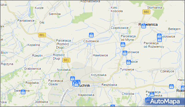 mapa Hawłowice, Hawłowice na mapie Targeo