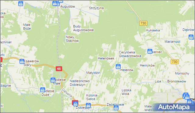 mapa Helenówek gmina Głowaczów, Helenówek gmina Głowaczów na mapie Targeo