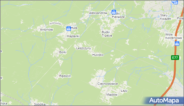 mapa Hucisko gmina Szydłowiec, Hucisko gmina Szydłowiec na mapie Targeo