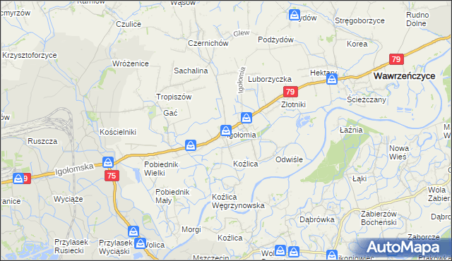 mapa Igołomia, Igołomia na mapie Targeo