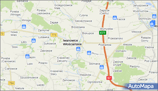 mapa Iwanowice Dworskie, Iwanowice Dworskie na mapie Targeo