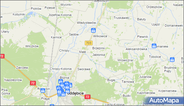 mapa Jabłonka gmina Poddębice, Jabłonka gmina Poddębice na mapie Targeo